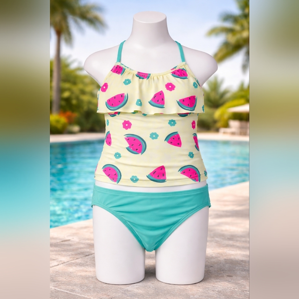 2 piece Summer Watermelon ruffle top tankini Girls Lg 10-12
